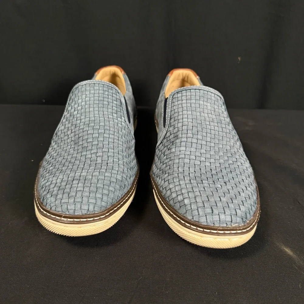 Johnston & Murphy Blue Woven Nubuck Slip On Sneakers 25-2529 Sheepskin Mens 10